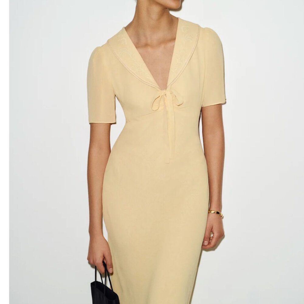 Reformation Hiroka Midi Dress - Parmesan Light Yellow Beige French - Picture 2 of 10